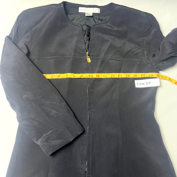 Markstone Womens Size 6 Black 100% Silk Gold Full Zip Shacket Jacket Blazer Vtg - Picture 7 of 12